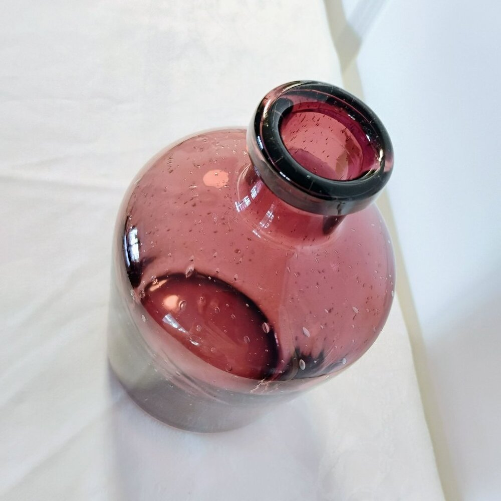 Vintage 1980s Amethyst Hand blown Seeded Bubble Art Glass Vase Jar, Purple Blown - Picture 2 of 7